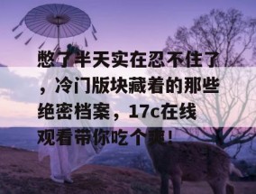 憋了半天实在忍不住了，冷门版块藏着的那些绝密档案，17c在线观看带你吃个爽！